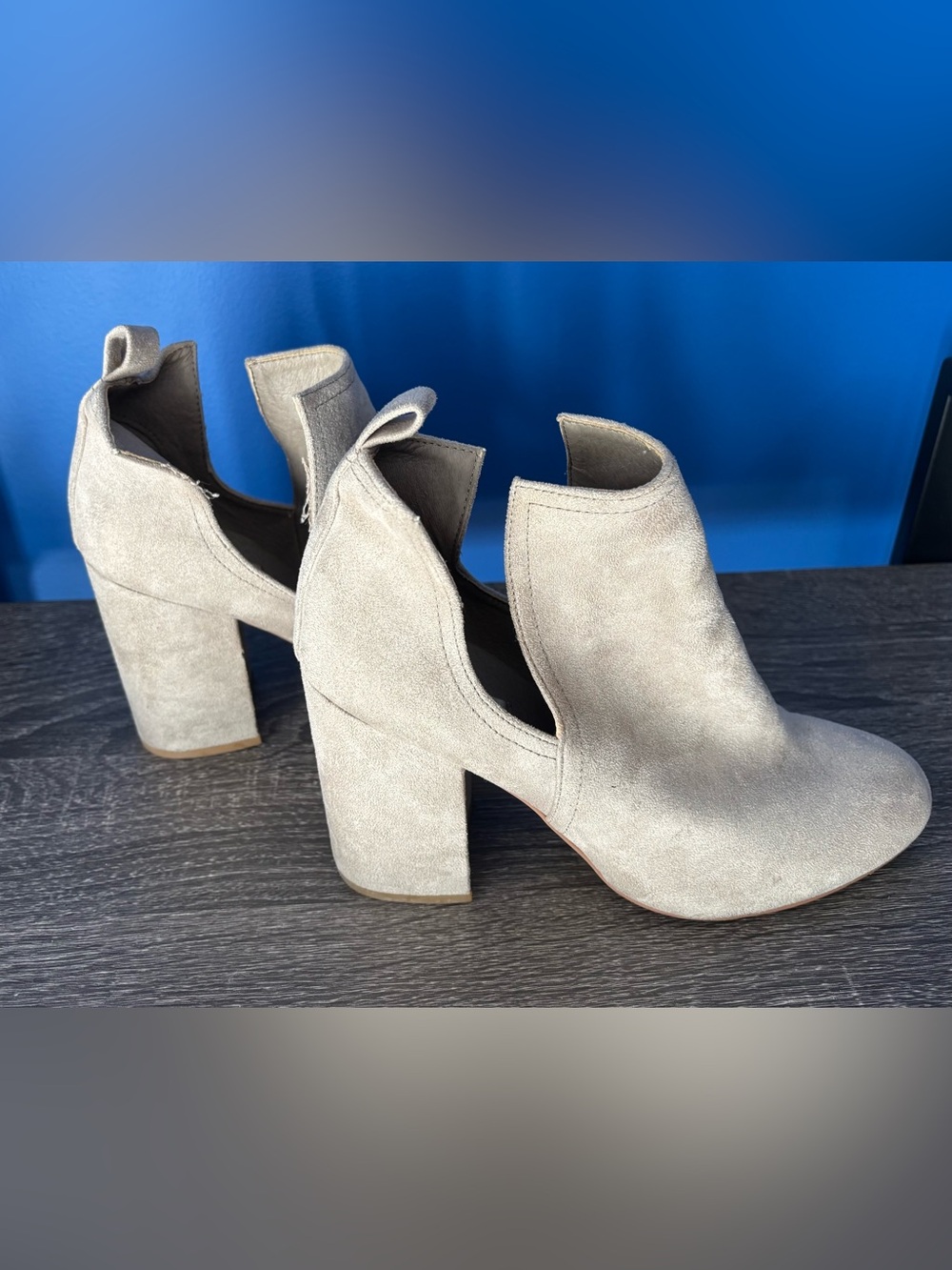 {Steve Madden} Light Nude Suede Block Heel Booties - Picture 5 of 7